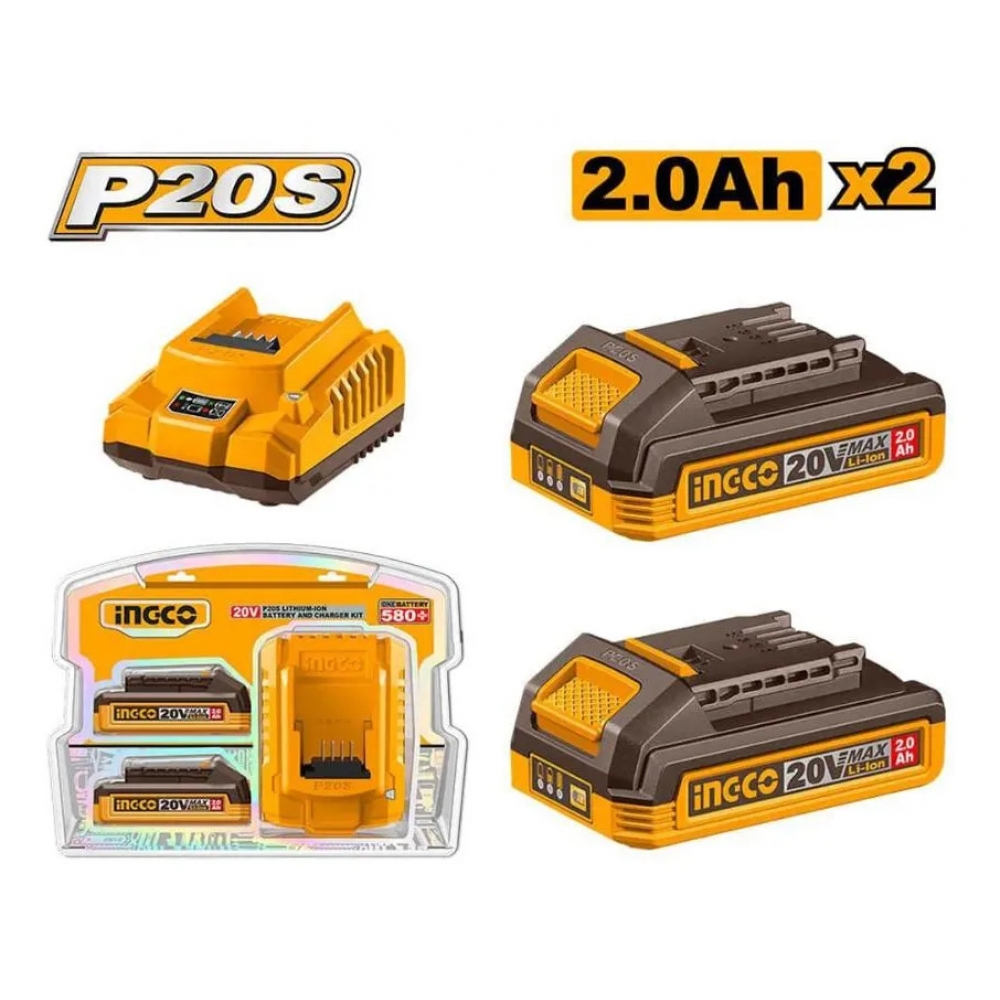 Kit Carregador + 2 Baterias 20v 2ah INGCO