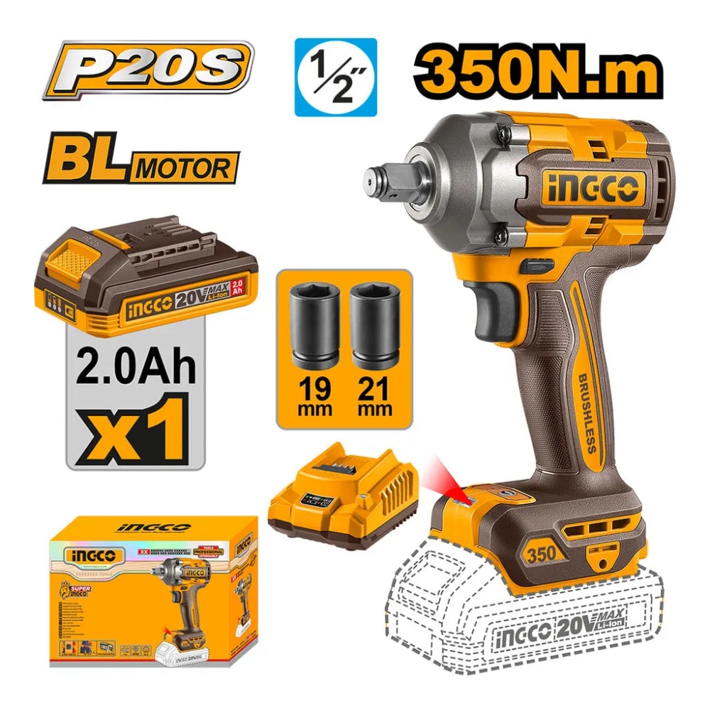 Chave De Impacto 1/2 350nm Brushless À Bateria 20v Ingco