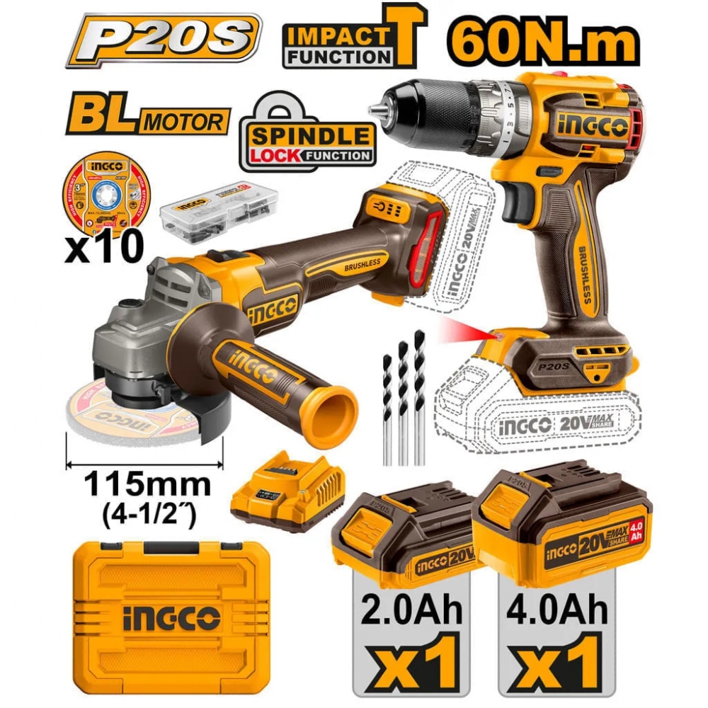 Combo Esmerilhadeira Bateria Parafusadeira 20v Brushless Ingco