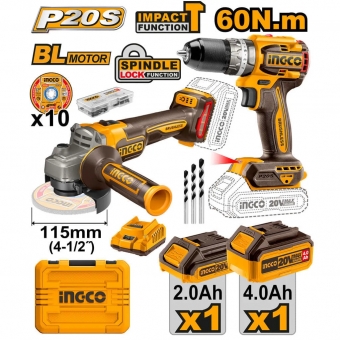 Combo Esmerilhadeira Bateria Parafusadeira 20v Brushless Ingco