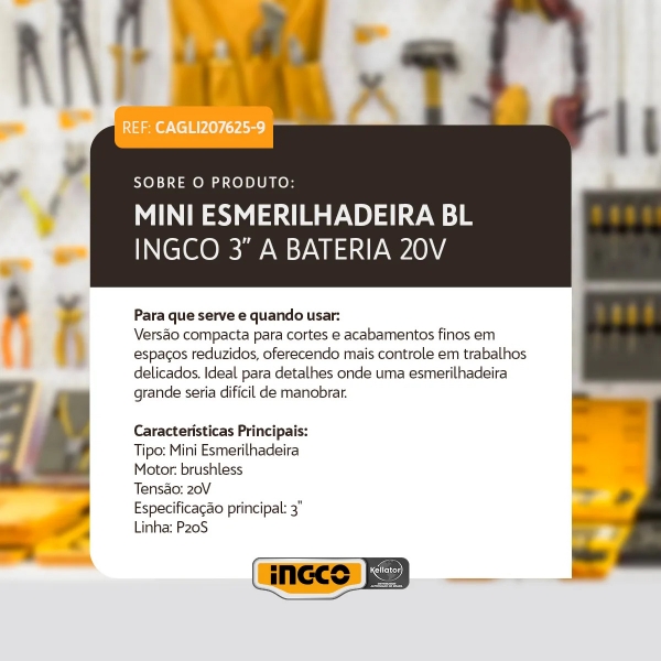Mini Esmerilhadeira 20v + 1 bateria INGCO + Maleta