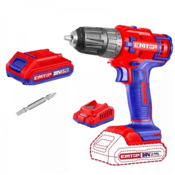 Parafusadeira 20v 45Nm  + 1 Bateria 2ah + Carregador EMTOP