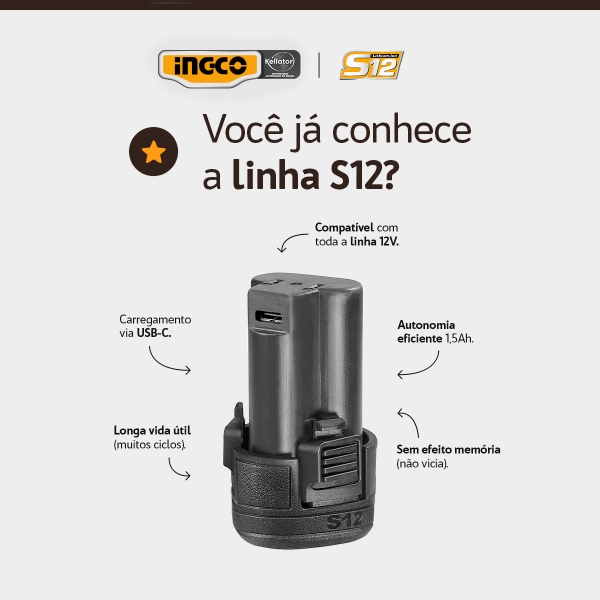 Kit Ferramentas + Parafusadeira 12v ingco 148 peças