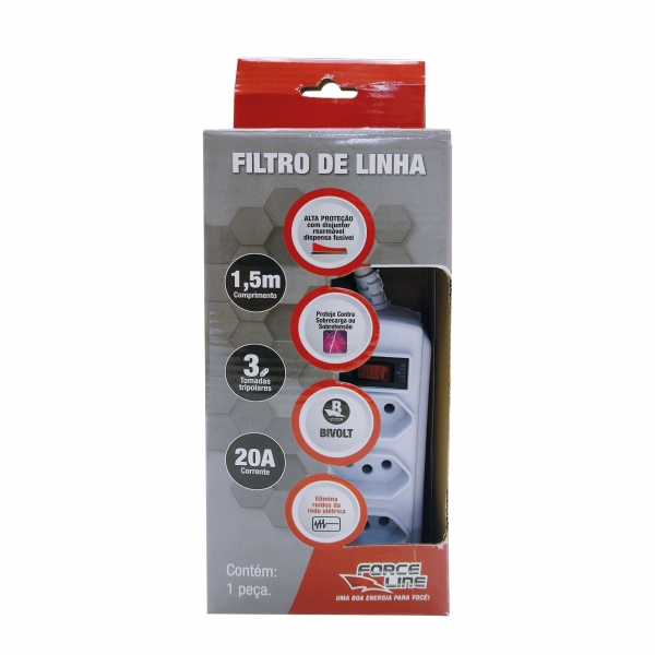 Filtro de Linha 20Amperes 3 Tomadas Force Line Branco
