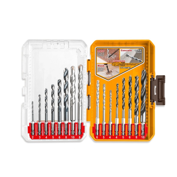 Jogo de brocas 16pc encaixe 1/4 metal madeira parede INGCO